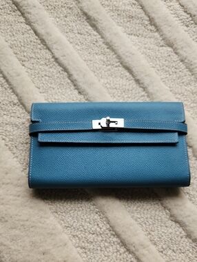Hermes Blue Textured Leather Clutch with Silver Turn-Lock